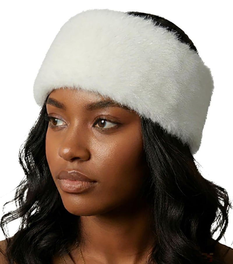 Funky Junque Fuzzy Headbands for Women – Fluffy Faux Fur Ear Warmer Head band, Warm Winter Furry Ear Muff Head Wrap Cozy Fit - Glitter - Ivory - Image 1